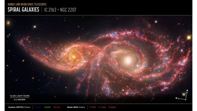 NASA’s Webb and Hubble Capture Spooky, ‘Blood-Soaked Eyes’ Galaxies IC 2163 and NGC 2207