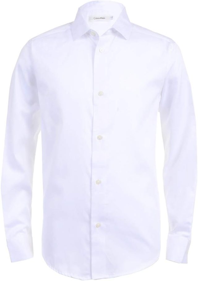 Calvin Klein Boys’ Long Sleeve Buttoned Cuffs & Shirttail Hem Sateen Dress Shirt