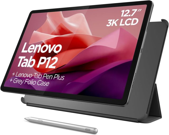 Lenovo Tab P12-2024 – Expansive Touchscreen Tablet – 12.7″ 3K Display – 13MP Camera – 8GB Memory – 128GB UFS Storage – Android 13 – Dolby Atmos – Quad JBL Speakers – Pen and Folio Case Included