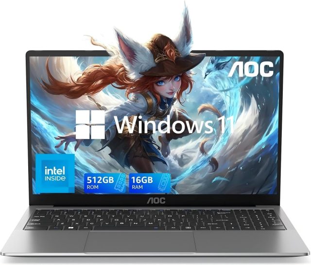 AOC 15.6″ Laptop for Home or Work, Intel Quad-Core Processor (Up to 3.6GHz), 16GB RAM, 512GB SSD, Windows 11 Laptops Computer, FHD Screen, Webcam, Light&Thin, Metal Shell, HDMI, Type-C, USB3.2