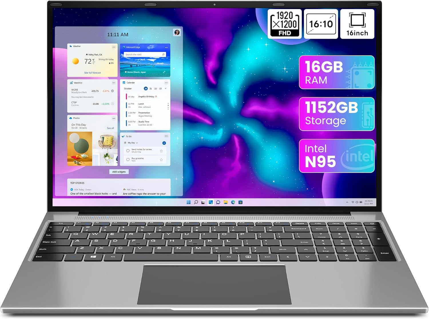 jumper Laptops with 16GB RAM 1152GB Storage, Quad Core N95 CPU, 16 Inch Laptop Computer with FHD IPS 1920×1200 Display, 38WH Battery, 2.4G+5G, 2 Speakers.