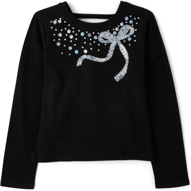 The Children’s Place Girls’ Long Sleeve Graphic Top with Back Detail