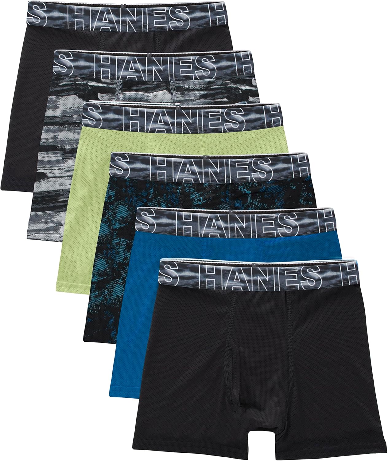 Hanes Boys’ Big Performance Tween Boxer Brief Pack, X-Temp Mesh Stretch Underwear, Black, 6-Pack