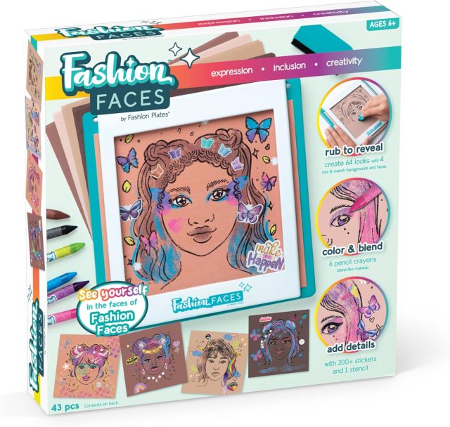 Fashion Faces Mix & Match Fashion Designer Kit for Girls, Kids Arts & Crafts Ages 6+, Girls’ Fashion Hair & Makeup Looks, Gifts for 6 Year Old Girl, Toys for Girls, Little Girl Gifts, Fashion Plates