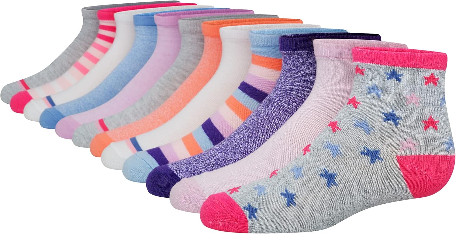 Hanes Girls Fashion Ankle Socks, Patterned Soft Socks, 12-Pack