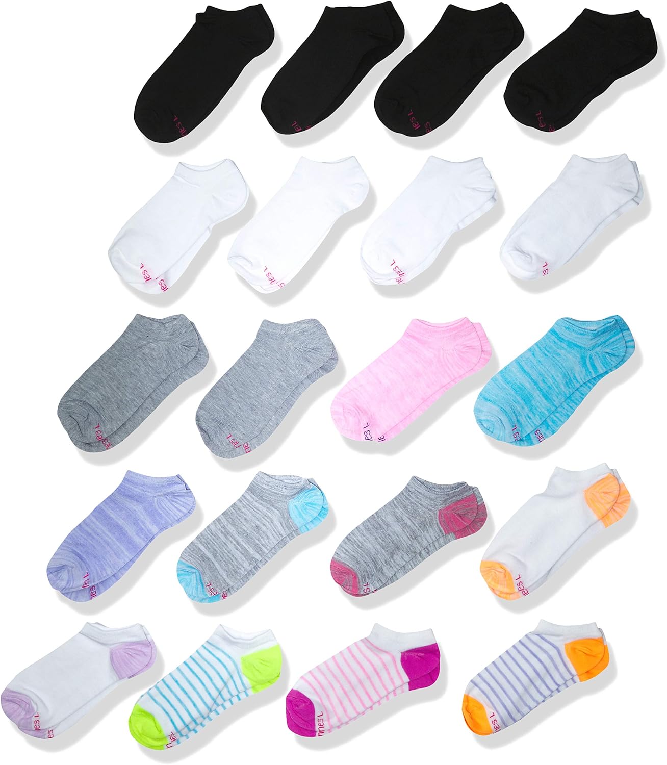 Hanes Girls’ No Show Socks Super Value 20-Pair Packs