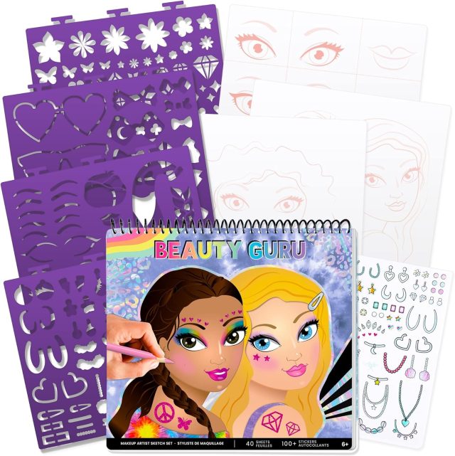 Fashion Angels Make-up & Hair Design Sketch Portfolio (11452) Sketchbook for Beginners, Sketchbook with Stencils and Stickers for Ages 6 and Up