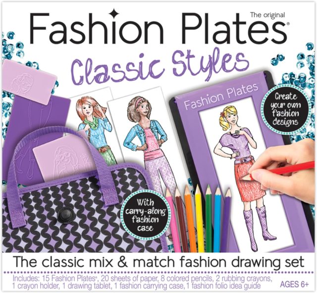 Fashion Plates Classic – Girls Fashion, Mix-and-Match Drawing Kit, Arts and Crafts, Coloring, Art Supplies, Craft Supplies, Stencils, Crayons Included, Create Your Own Fashion Designs, Ages 6+