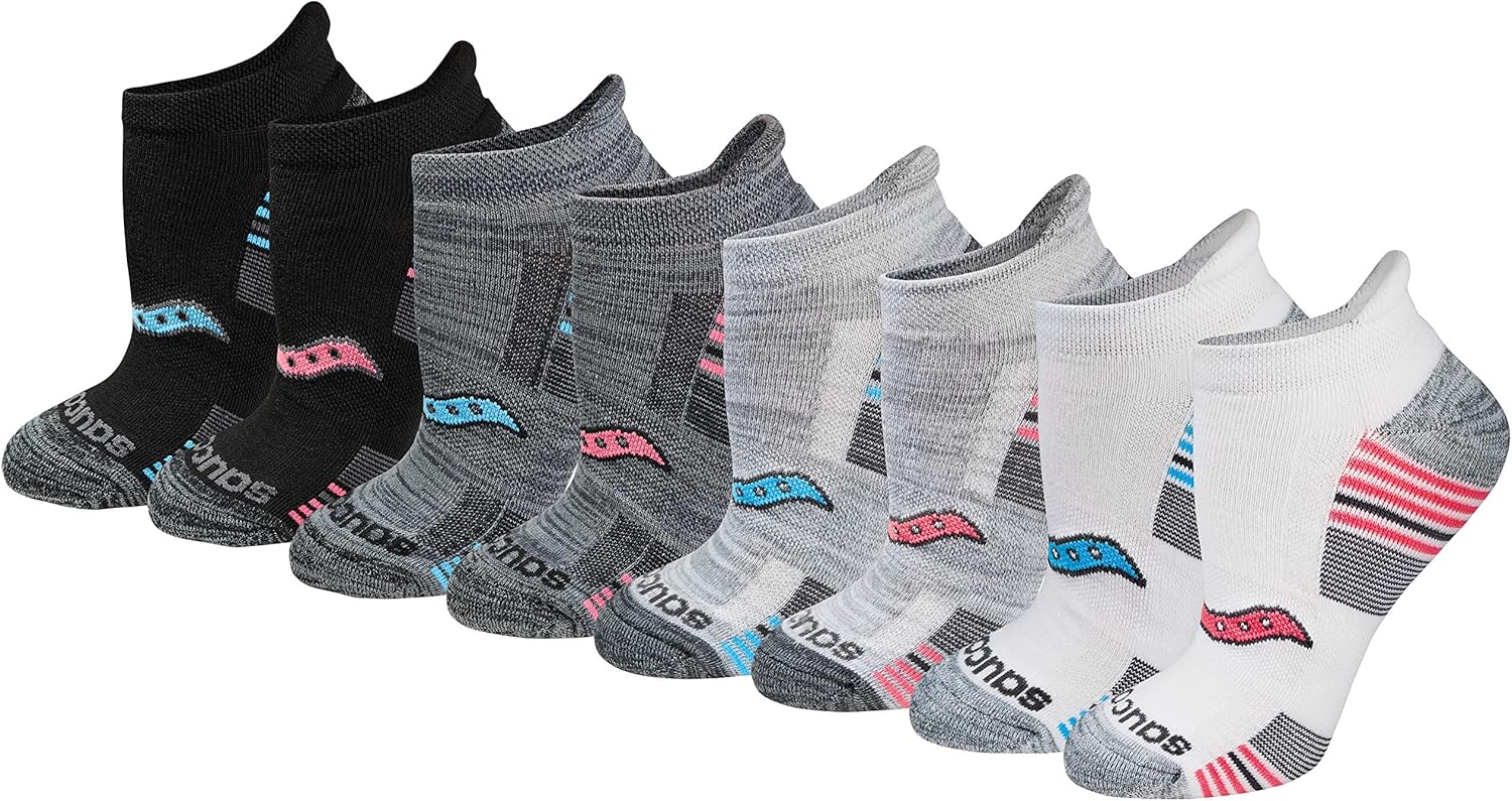 Saucony Women’s RunDry Performance Heel Tab Athletic Socks, Available in S-L (8, 16, 24 Pairs)