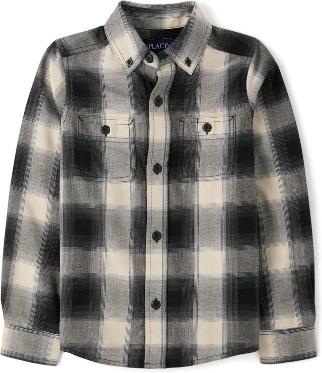 The Children’s Place Boys’ Long Sleeve Plaid Flannel Button Up Shirt