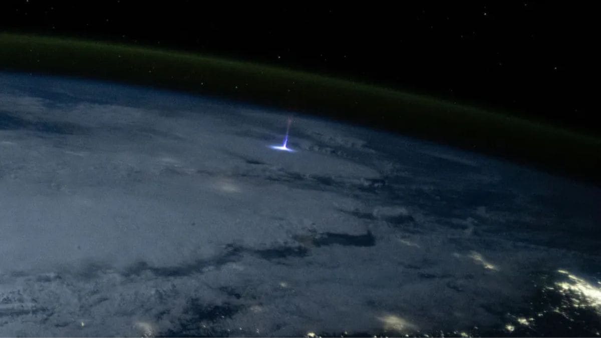 ISS Captures Rare Gigantic Jet, a Massive Upward Lightning Over New Orleans