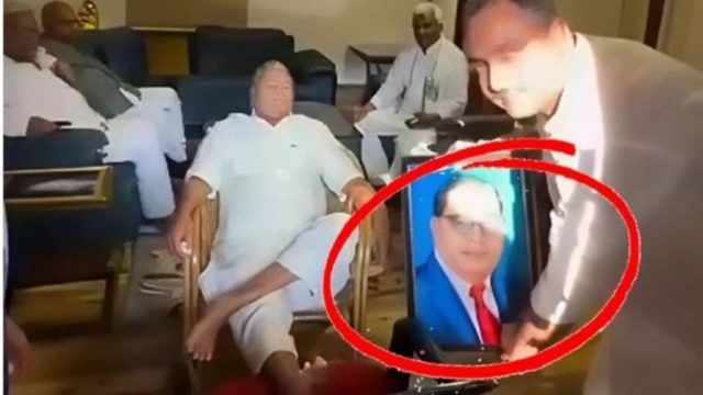 BJP Takes ‘Charitra’ Jibe At RJD Over Lalu Prasad’s Viral Pic With Ambedkar’s Portrait